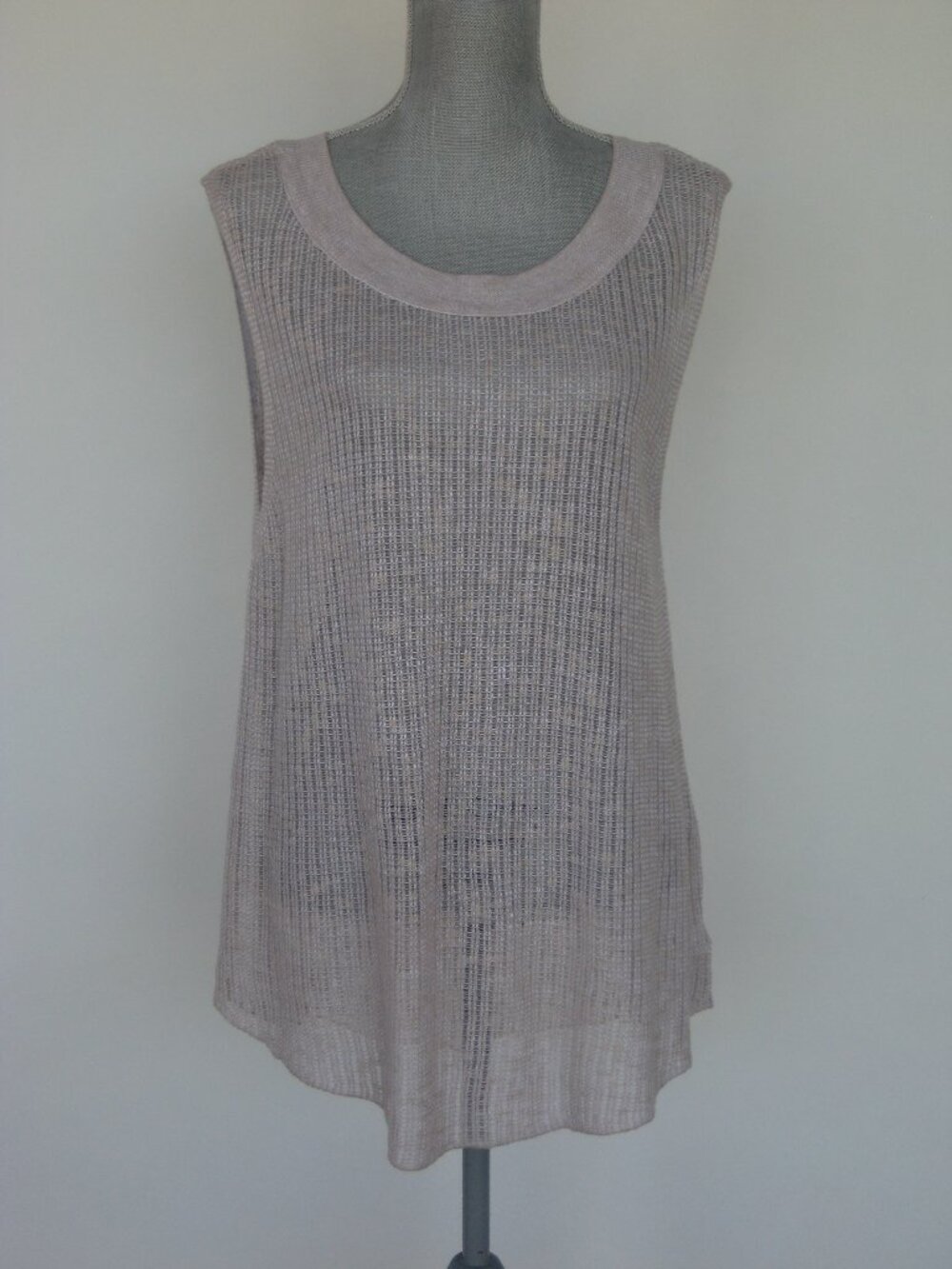 NWOT EILEEN FISHER BEIGE SLEEVELESS SCOOP NECK OPEN WEAVE TUNIC SIZE XL